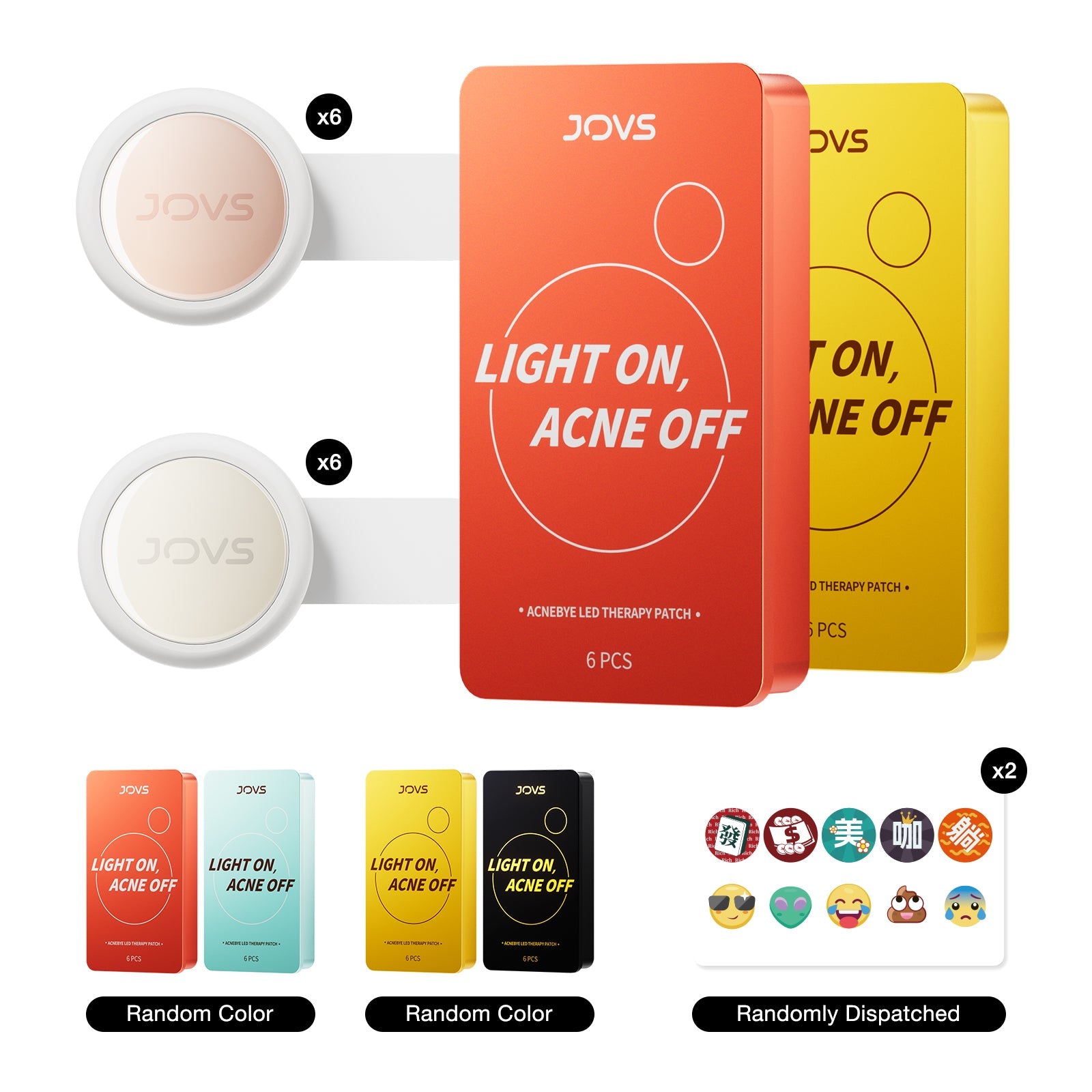 Kit of JOVS Acnebye LED Therapy Patches for both acne spot and acne scar, effective against acne.